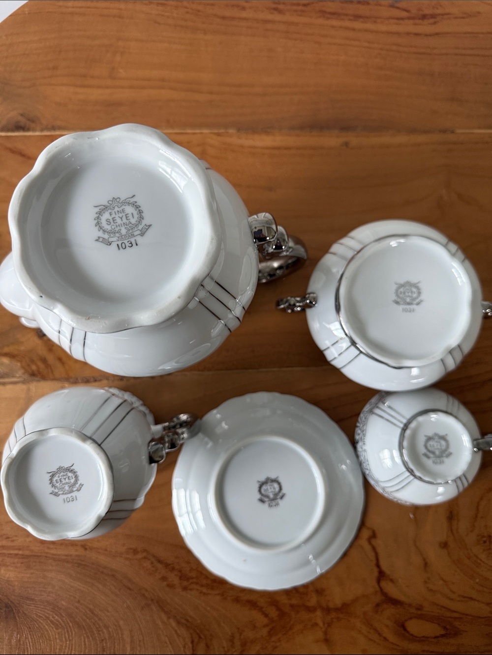 Fine Seyei China Japan 15 Pc Coffee Tea Set 1031 Platinum Silver Cups Saucers - Picture 4 of 7